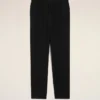 Pantaloni negri din amestec de in, cu talie elastică