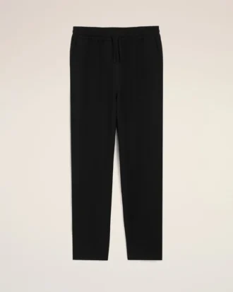 Pantaloni negri din amestec de in, cu talie elastică