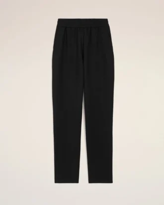 Pantaloni negri din amestec de in, cu talie elastică