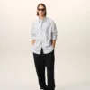 Pantaloni negri din amestec de in, cu talie elastică