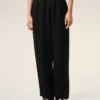 Pantaloni negri din amestec de in, cu talie elastică
