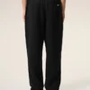 Pantaloni negri din amestec de in, cu talie elastică