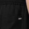 Pantaloni negri din amestec de in, cu talie elastică