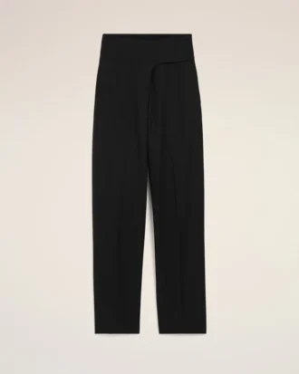 Pantaloni negri din lână nouă, cu centură înfășurată