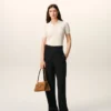 Pantaloni negri din lână nouă, cu centură înfășurată