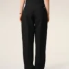 Pantaloni negri din lână nouă, cu centură înfășurată
