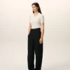 Pantaloni negri din lână nouă, cu centură înfășurată