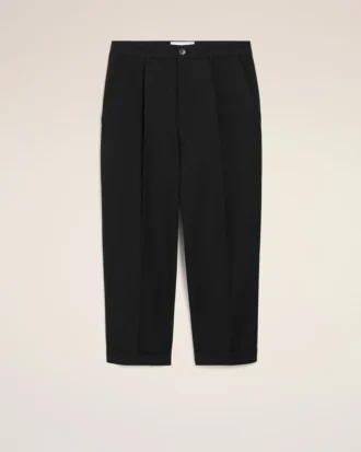 Pantaloni negri oversized din bumbac, croi carot