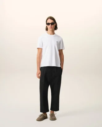 Pantaloni negri oversized din bumbac, croi carot