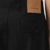Pantaloni negri oversized din bumbac, croi carot