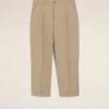 Pantaloni oversized bej din bumbac, croi carotă