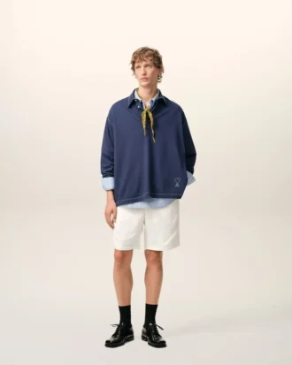Pantaloni scurți Ami de Coeur din amestec de in, de culoare bej, cu talie elastică