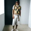 Pantaloni scurți din bumbac alb, croi larg