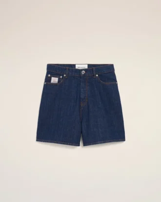 Pantaloni scurți din bumbac albastru cu eticheta Ami Paris Heritage