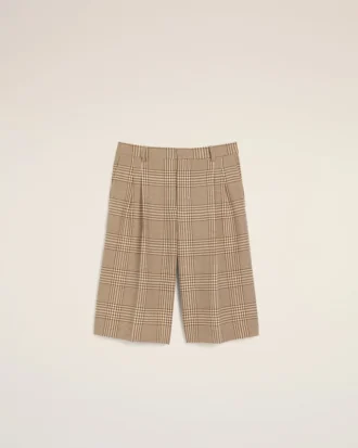 Pantaloni scurți din lână maro cu carouri Prince of Wales