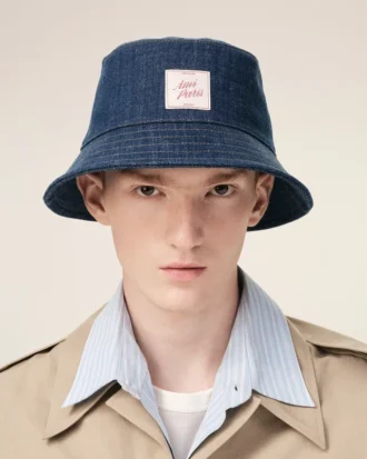 Pălărie din bumbac denim albastru cu patch Ami Paris Heritage