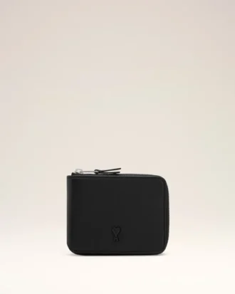 Portofel compact Ami de Coeur din piele de vacă neagră