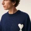 Pulover albastru din lână și bumbac cu guler rotund Ami de Coeur Sweater Pulover albastru din lână și bumbac cu guler rotund Ami de Coeur Sweater