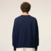 Pulover albastru din lână și bumbac cu guler rotund Ami de Coeur Sweater Pulover albastru din lână și bumbac cu guler rotund Ami de Coeur Sweater