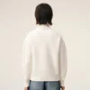 Pulover din lână naturală cu guler în formă de pâlnie și broderie Ami de Coeur în contrast Pulover din lână naturală cu guler în formă de pâlnie și broderie Ami de Coeur în contrast