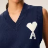 Pulover fără mâneci Ami de Coeur din lână și bumbac, albastru Pulover fără mâneci Ami de Coeur din lână și bumbac, albastru