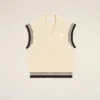 Pulover fără mâneci Ami de Coeur Sweater din lână cu nervuri, alb Pulover fără mâneci Ami de Coeur Sweater din lână cu nervuri, alb