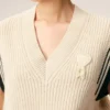 Pulover fără mâneci Ami de Coeur Sweater din lână cu nervuri, alb Pulover fără mâneci Ami de Coeur Sweater din lână cu nervuri, alb