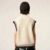 Pulover fără mâneci Ami de Coeur Sweater din lână cu nervuri, alb Pulover fără mâneci Ami de Coeur Sweater din lână cu nervuri, alb