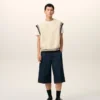 Pulover fără mâneci Ami de Coeur Sweater din lână cu nervuri, alb Pulover fără mâneci Ami de Coeur Sweater din lână cu nervuri, alb