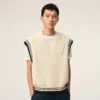 Pulover fără mâneci Ami de Coeur Sweater din lână cu nervuri, alb Pulover fără mâneci Ami de Coeur Sweater din lână cu nervuri, alb