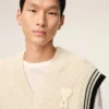 Pulover fără mâneci Ami de Coeur Sweater din lână cu nervuri, alb Pulover fără mâneci Ami de Coeur Sweater din lână cu nervuri, alb