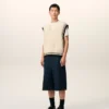 Pulover fără mâneci Ami de Coeur Sweater din lână cu nervuri, alb Pulover fără mâneci Ami de Coeur Sweater din lână cu nervuri, alb