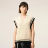 Pulover fără mâneci Ami de Coeur Sweater din lână cu nervuri, alb Pulover fără mâneci Ami de Coeur Sweater din lână cu nervuri, alb