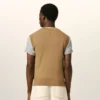 Pulover fără mâneci din lână și bumbac maro cu model Argyle intarsiat Pulover fără mâneci din lână și bumbac maro cu model Argyle intarsiat