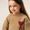 Pulover maro cu guler rotund Ami de Coeur din lână