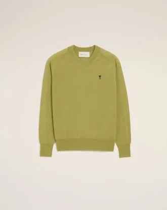 Pulover verde din lână cu guler rotund Ami de Coeur Sweater