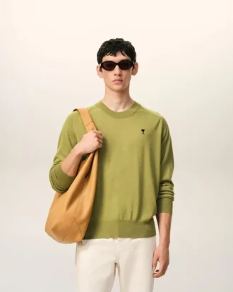 Pulover verde din lână cu guler rotund Ami de Coeur Sweater