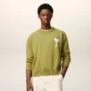 Pulover verde din lână și bumbac cu guler rotund Ami de Coeur Sweater Pulover verde din lână și bumbac cu guler rotund Ami de Coeur Sweater