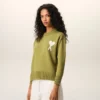 Pulover verde din lână și bumbac cu guler rotund Ami de Coeur Sweater Pulover verde din lână și bumbac cu guler rotund Ami de Coeur Sweater