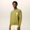 Pulover verde din lână și bumbac cu guler rotund Ami de Coeur Sweater Pulover verde din lână și bumbac cu guler rotund Ami de Coeur Sweater