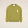Pulover verde din lână și bumbac cu guler rotund Ami de Coeur Sweater Pulover verde din lână și bumbac cu guler rotund Ami de Coeur Sweater