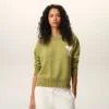 Pulover verde din lână și bumbac cu guler rotund Ami de Coeur Sweater Pulover verde din lână și bumbac cu guler rotund Ami de Coeur Sweater