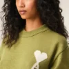 Pulover verde din lână și bumbac cu guler rotund Ami de Coeur Sweater Pulover verde din lână și bumbac cu guler rotund Ami de Coeur Sweater