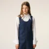 Rochie albastră din bumbac cu bretele scurte Rochie albastră din bumbac cu bretele scurte