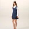 Rochie albastră din bumbac cu bretele scurte Rochie albastră din bumbac cu bretele scurte
