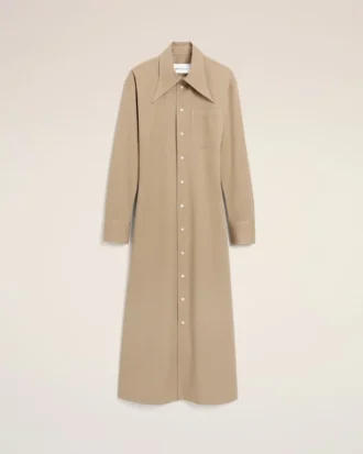 Rochie-cămașă ajustată din bumbac bej
