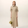 Rochie-cămașă ajustată din bumbac bej