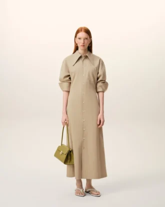 Rochie-cămașă ajustată din bumbac bej