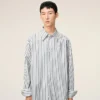Rochie-cămașă largă Ami de Coeur din bumbac cu dungi albe Rochie-cămașă largă Ami de Coeur din bumbac cu dungi albe