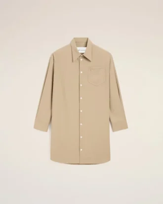 Rochie-cămașă largă Ami de Coeur din lână nouă, bej